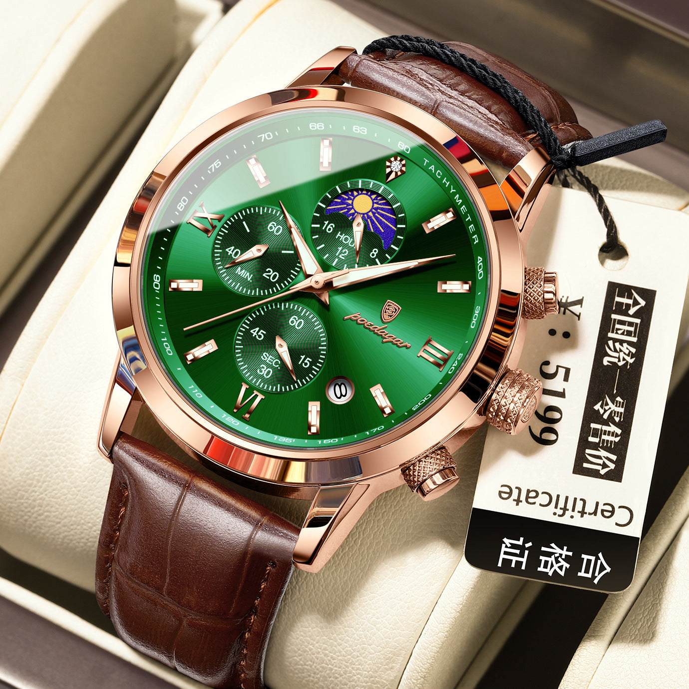 Men's Watch With Moon Phase And Multi-function Chronograph